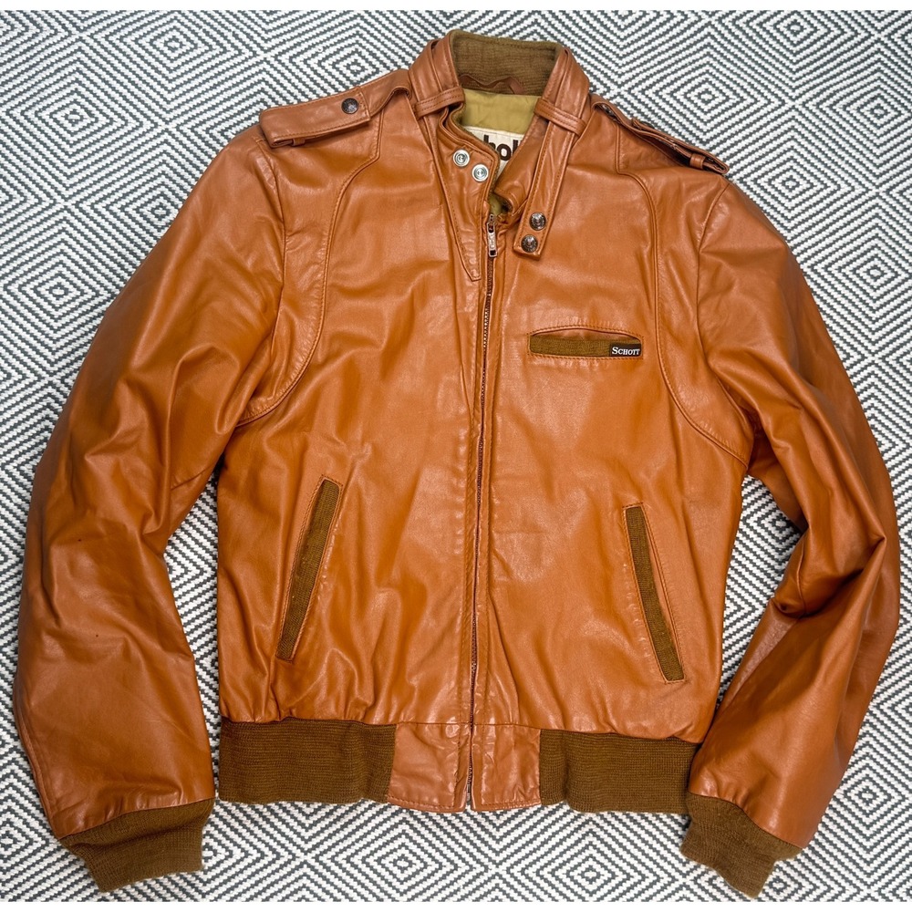 Schott N.Y.C. Sportswear Vintage Full Zip Brown Leather Jacket Size 40